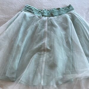 Ryu Green Midi Skater Skirt with Pleated High-Low Design